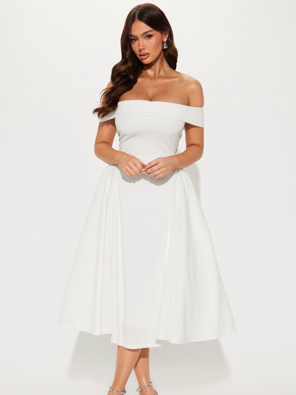 Yara Off-Shoulder White Midi Dress